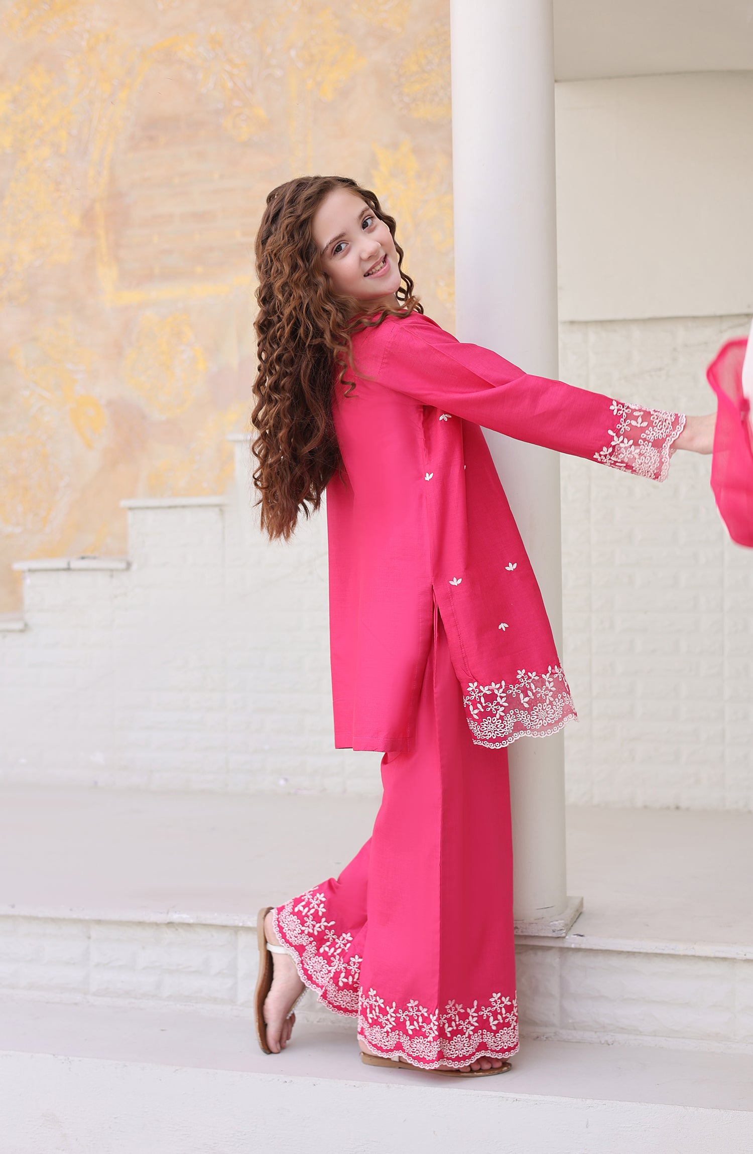Shanzey Maya Embroidered Cambric Stitched 3 Piece Suit - SHK-7204 - SHK26MY - Pink - Girls Collection