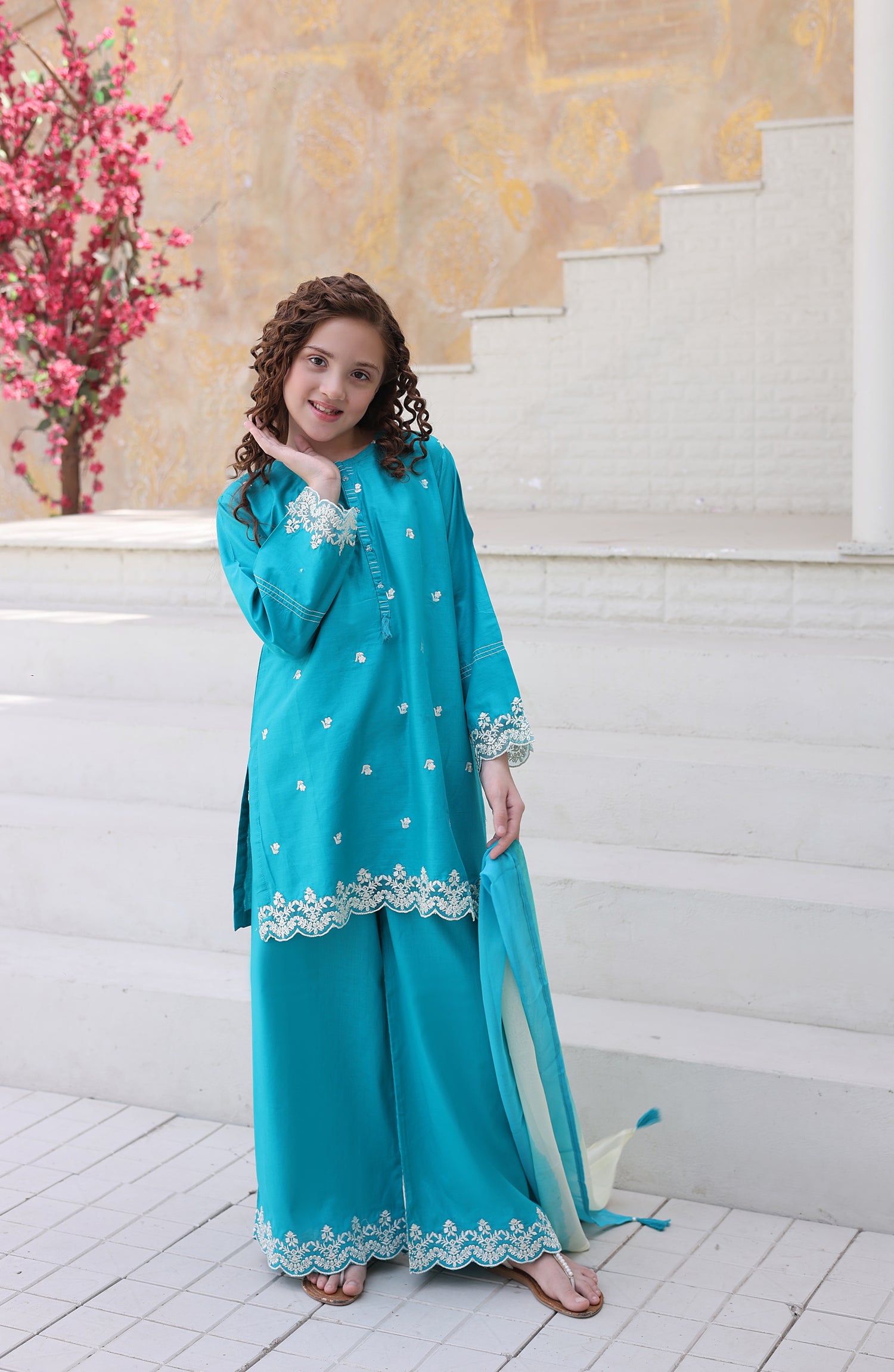 Shanzey Maya Embroidered Cambric Stitched 3 Piece Suit - SHK-7205 - SHK26MY - Sea Green - Girls Collection