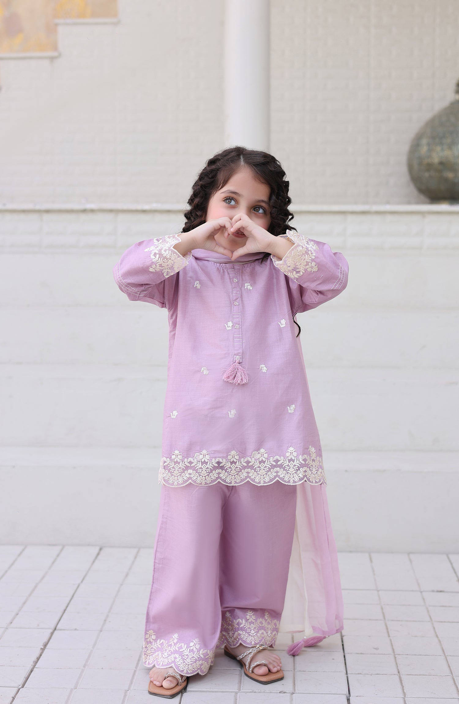 Shanzey Maya Embroidered Cambric Stitched 3 Piece Suit - SHK-7206 - SHK26MY - Lilac - Girls Collection