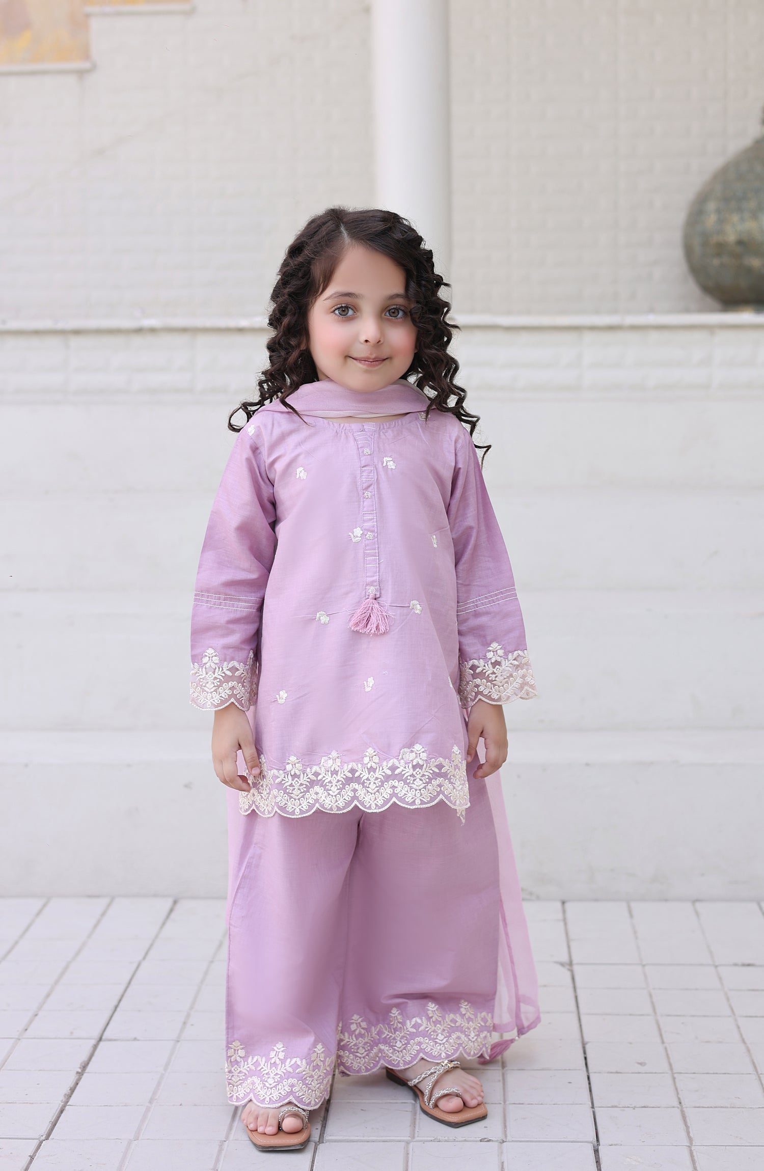 Shanzey Maya Embroidered Cambric Stitched 3 Piece Suit - SHK-7206 - SHK26MY - Lilac - Girls Collection