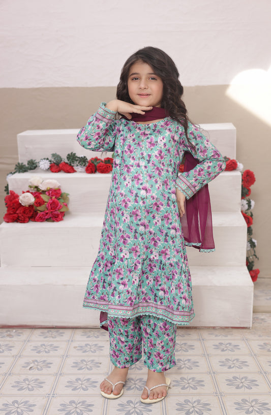 Shanzey Dosti Yaari Printed Lawn Stitched 3 Piece Suit - SHK-5401 - SNZ26DST - Blue - Summer Girls Collection