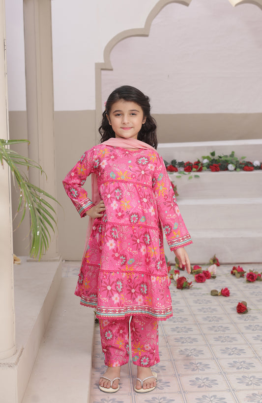 Shanzey Dosti Yaari Printed Lawn Stitched 3 Piece Suit - SHK-5403 - SNZ26DST - Pink - Summer Girls Collection