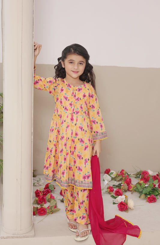 Shanzey Dosti Yaari Printed Lawn Stitched 3 Piece Suit - SHK-5405 - SNZ26DST - Mustard - Summer Girls Collection