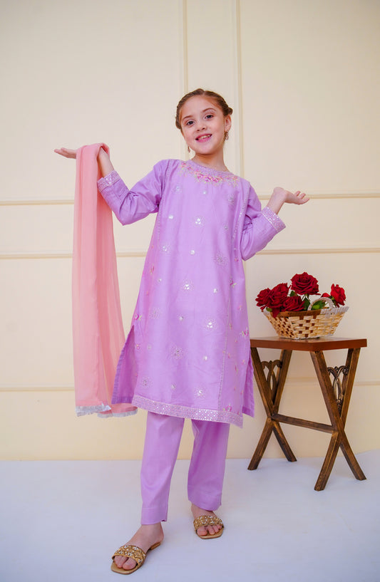 Shanzey Embroidered Cotton Stitched 3 Piece Suit - SHK-4607 - SHZ25CBR - Lilac - Girls Summer Collection