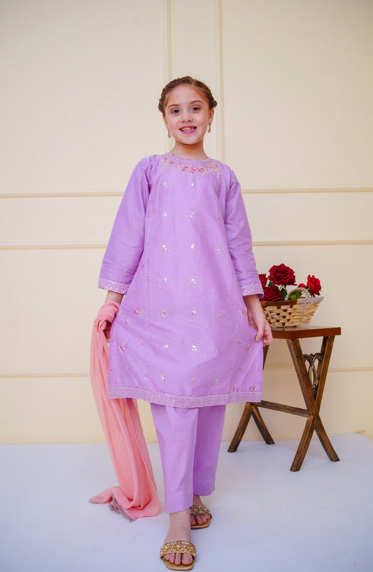 Shanzey Embroidered Cotton Stitched 3 Piece Suit - SHK-4607 - SHZ25CBR - Lilac - Girls Summer Collection