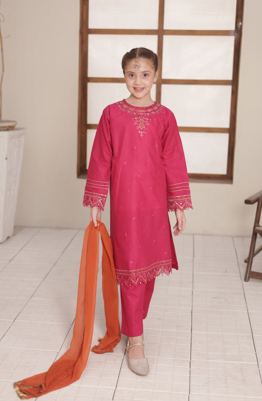Shanzey Embroidered Cotton Stitched 3 Piece Suit - SHK-5606 - SHZ26CMB - Burgundi - Festive Collection