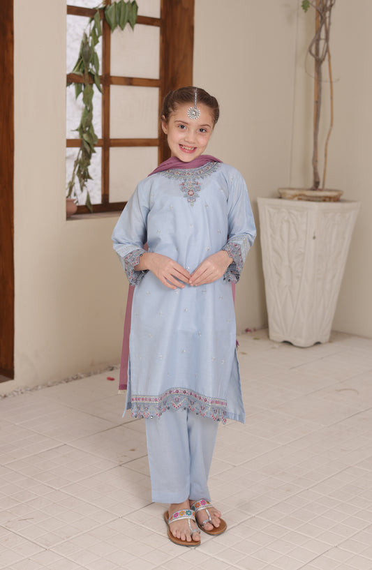 Shanzey Embroidered Cotton Stitched 3 Piece Suit - SHK-5605 - SHZ26CMB - Blue - Festive Collection