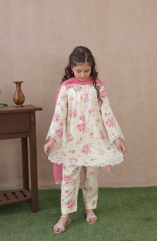 Shanzey Embroidered Lawn Stitched 3 Piece Suit - SHK-6406 - SHZ26LWC - Cream - Summer Girls Collection