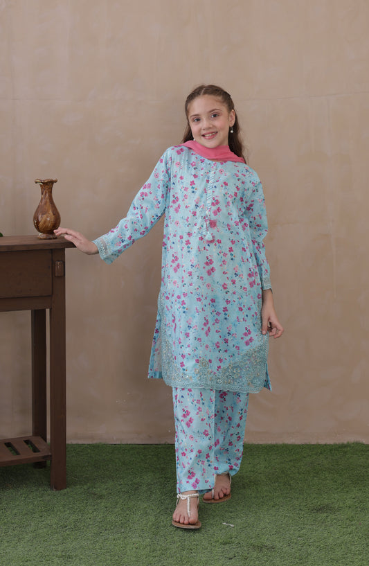 Shanzey Embroidered Lawn Stitched 3 Piece Suit - SHK-6405 - SHZ26LWC - Blue - Summer Girls Collection
