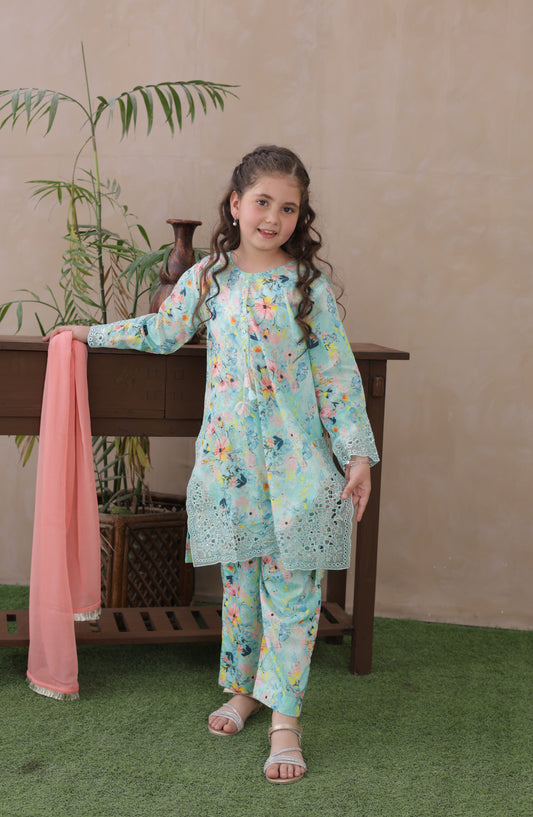Shanzey Embroidered Lawn Stitched 3 Piece Suit - SHK-6404 - SHZ26LWC - Aqua - Summer Girls Collection