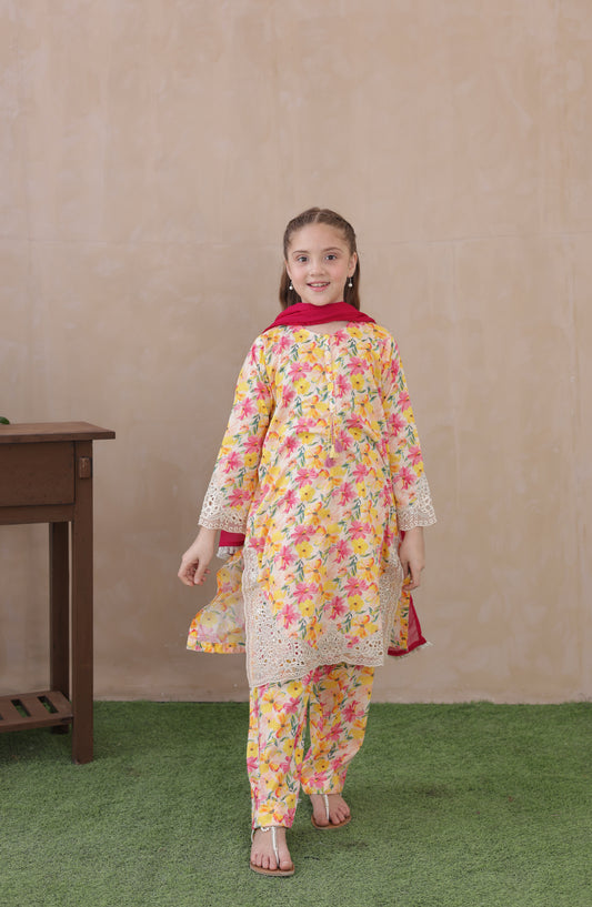 Shanzey Embroidered Lawn Stitched 3 Piece Suit - SHK-6403 - SHZ26LWC - Yellow - Summer Girls Collection