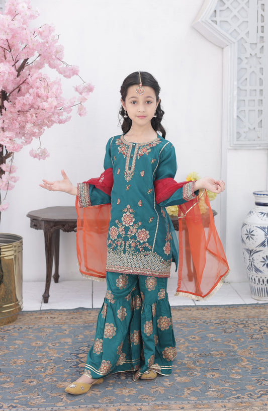 Shanzey Embroidered Organza Stitched 3 Piece Suit - SHK-5104 - SHZ26FOR - Teal Blue - Formal Collection