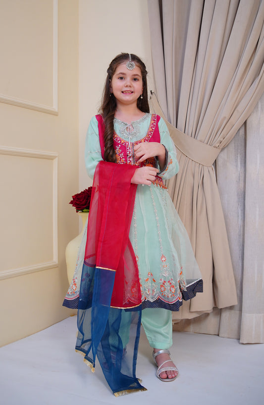 Shanzey Embroidered Organza Stitched 3 Piece Suit - SHK-5001 - SHZ26EST - Mint - Festive Collection