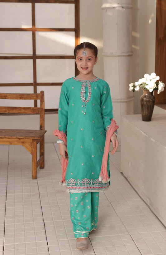 Shanzey Gota Kinari Embroidered Organza Stitched 3 Piece Suit - SHK-5506 - SHZ26GTK - Sea Green - Formal Festive Collection