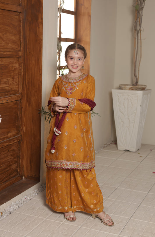 Shanzey Gota Kinari Embroidered Organza Stitched 3 Piece Suit - SHK-5501 - SHZ26GTK - Mustard - Formal Festive Collection