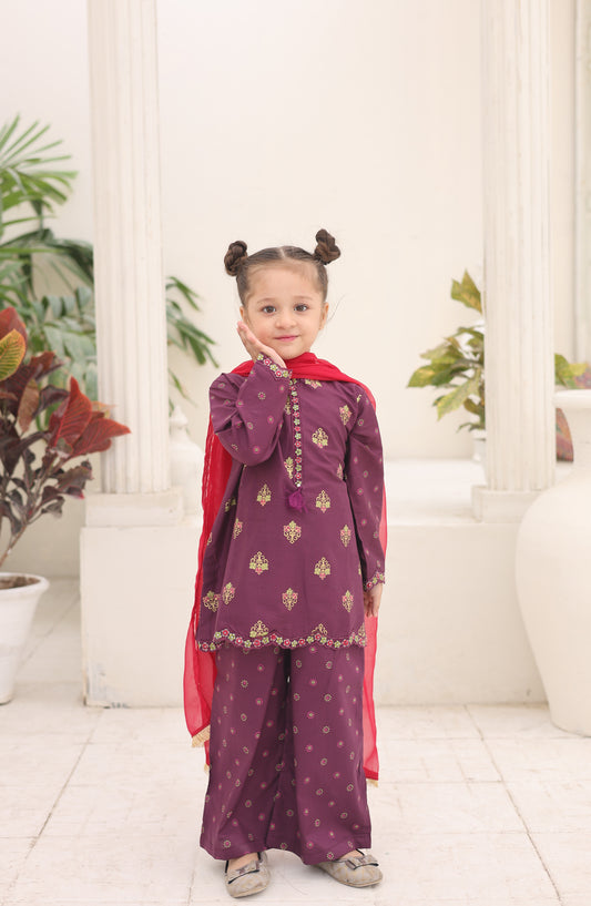 Shanzey Guldasta Printed Cotton Stitched 3 Piece Suit - SHK-7003 - SHK26GLD - Purple - Summer Girls Collection