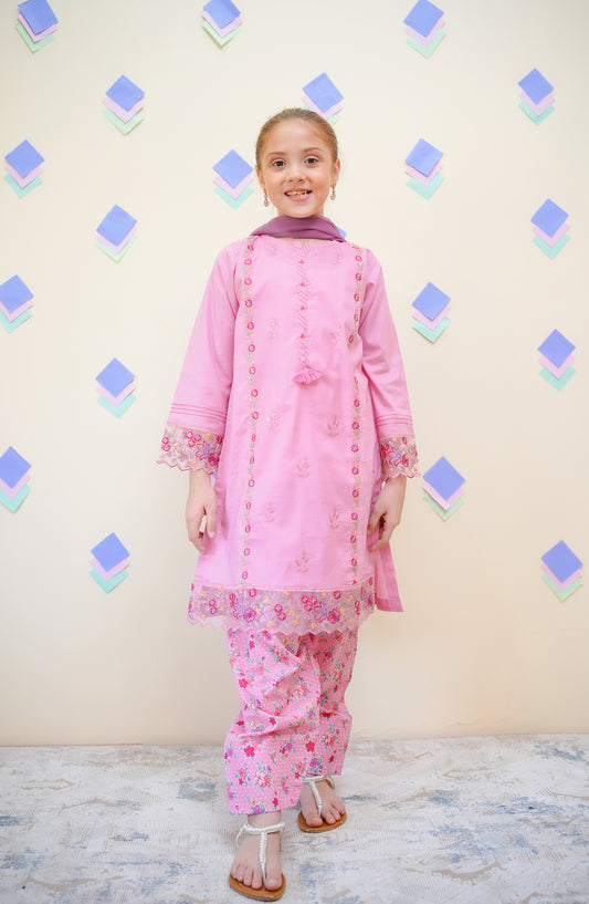 Shanzey Embroidered Lawn Stitched 3 Piece Suit - SHK-4434 - SHZ25FRS - Pink - Girls Summer Collection