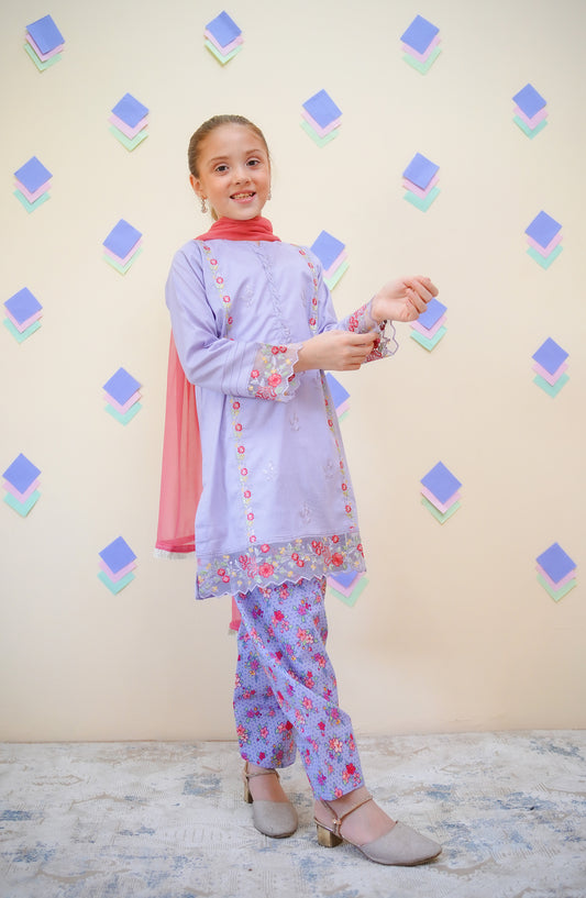 Shanzey Embroidered Lawn Stitched 3 Piece Suit - SHK-4435 - SHZ25FRS - Purple - Girls Summer Collection