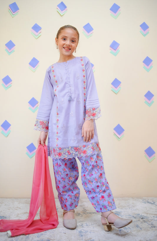 Shanzey Embroidered Lawn Stitched 3 Piece Suit - SHK-4435 - SHZ25FRS - Purple - Girls Summer Collection