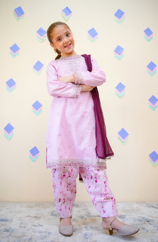 Shanzey Embroidered Lawn Stitched 3 Piece Suit - SHK-4433 - SHZ25FRS - Lilac - Girls Summer Collection