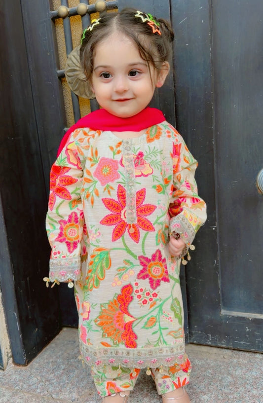 Shanzey Toddlers Embroidered Lawn Stitched 3 Piece Suit - SHK-6005 - SHZ26TD - Off White - Casual Collection
