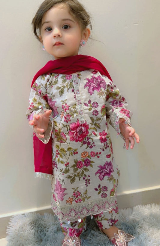 Shanzey Toddlers Embroidered Lawn Stitched 3 Piece Suit - SHK-6002 - SHZ26TD - White - Casual Collection