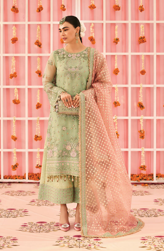 Shehnai by Alizeh Embroidered Zari Net Unstitched 3 Piece Suit - AF-ZN-2217 LIBAAN - ALZ25FES - Green - Luxury Festive Collection
