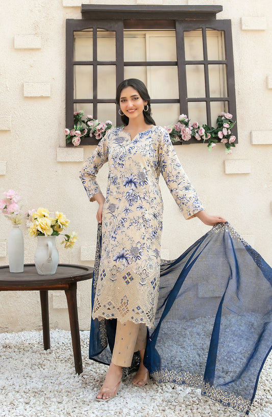Shehrnaaz by Tawakkal Fabrics Embroidered Lawn Unstitched 3 Piece Suit - D-2956 - TF26SHR - Blue - Summer Collection