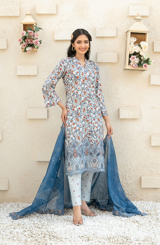 Shehrnaaz by Tawakkal Fabrics Embroidered Lawn Unstitched 3 Piece Suit - D-2951 - TF26SHR - Blue - Summer Collection