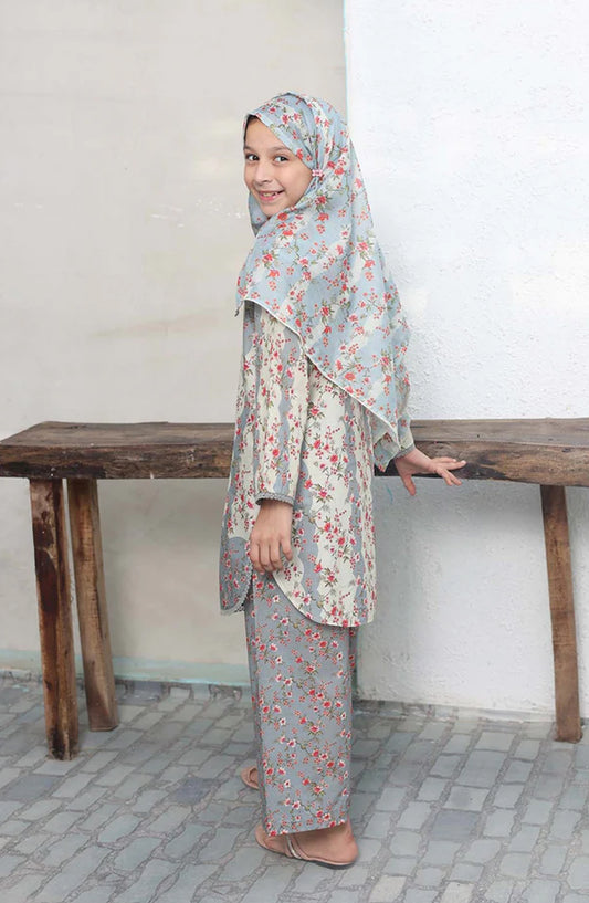 Shifa by Suntex Printed Cotton Cambric Stitched 3 Piece Suit - SH-2571 - SF25MSM - Ash Grey - Mid Summer Collection