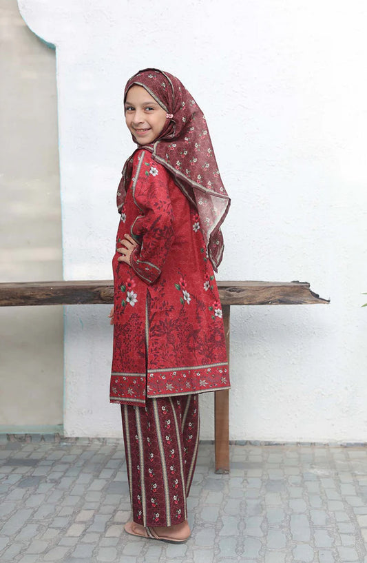 Shifa by Suntex Printed Cotton Cambric Stitched 3 Piece Suit - SH-2569 - SF25MSM - Burgundy - Mid Summer Collection