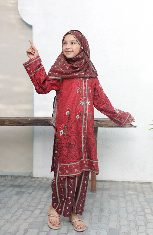 Shifa by Suntex Printed Cotton Cambric Stitched 3 Piece Suit - SH-2569 - SF25MSM - Burgundy - Mid Summer Collection
