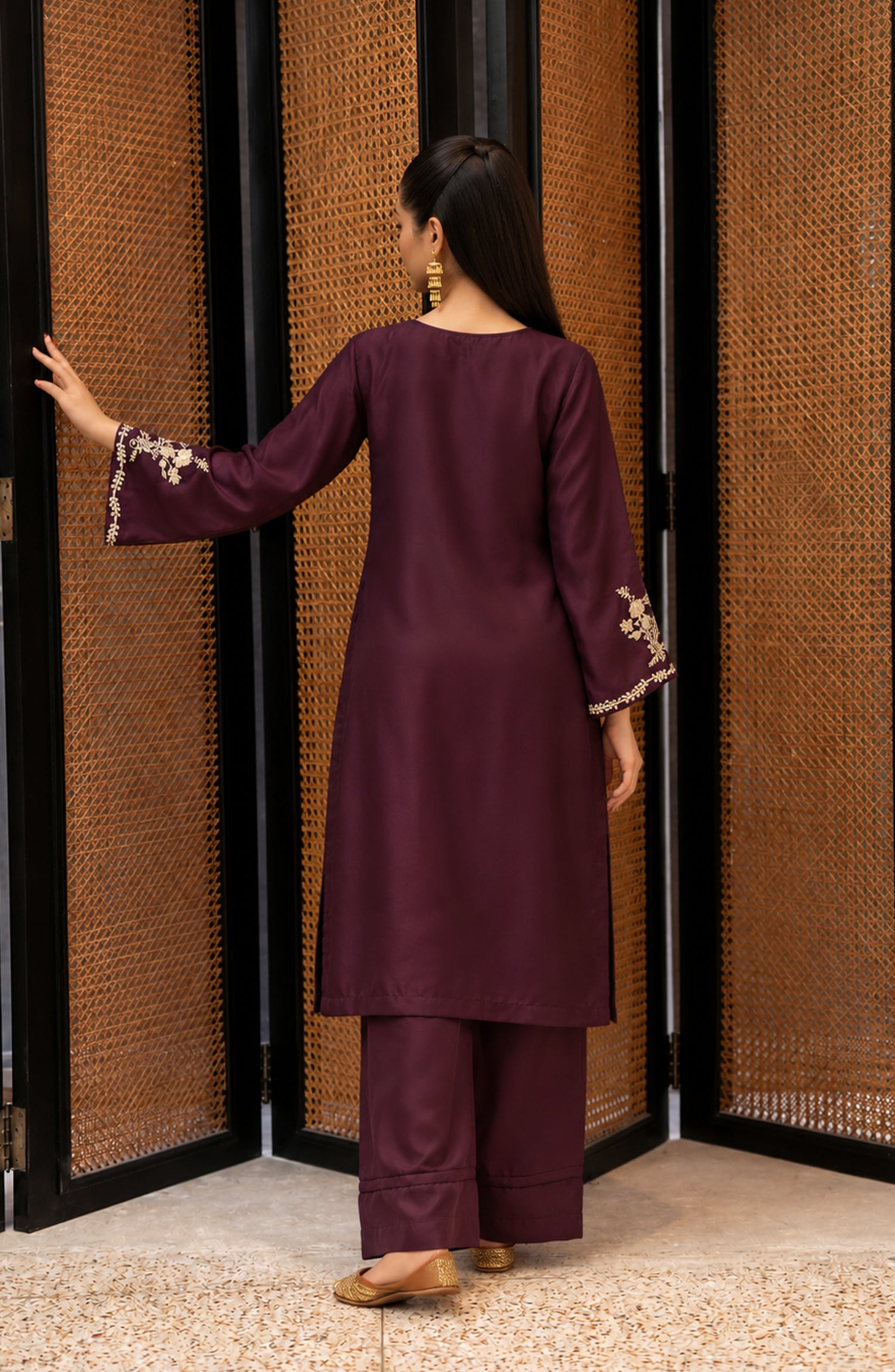 Shimmer by Amna Khadija Embroidered Shamooz Silk Stitched 2 Co-ord Set - AKSS-02 - AM26SMR - Purple - Casual Collection