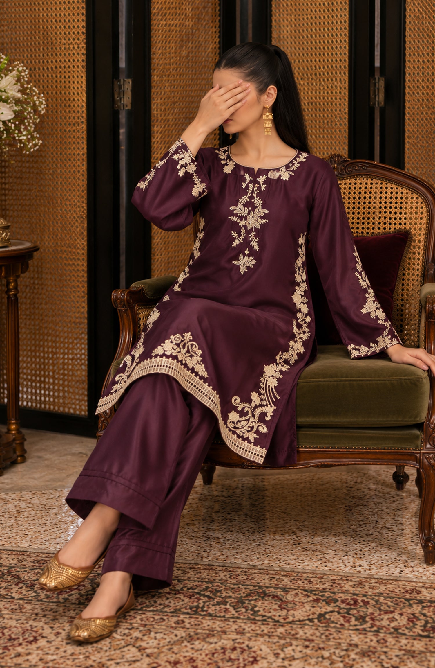 Shimmer by Amna Khadija Embroidered Shamooz Silk Stitched 2 Co-ord Set - AKSS-02 - AM26SMR - Purple - Casual Collection