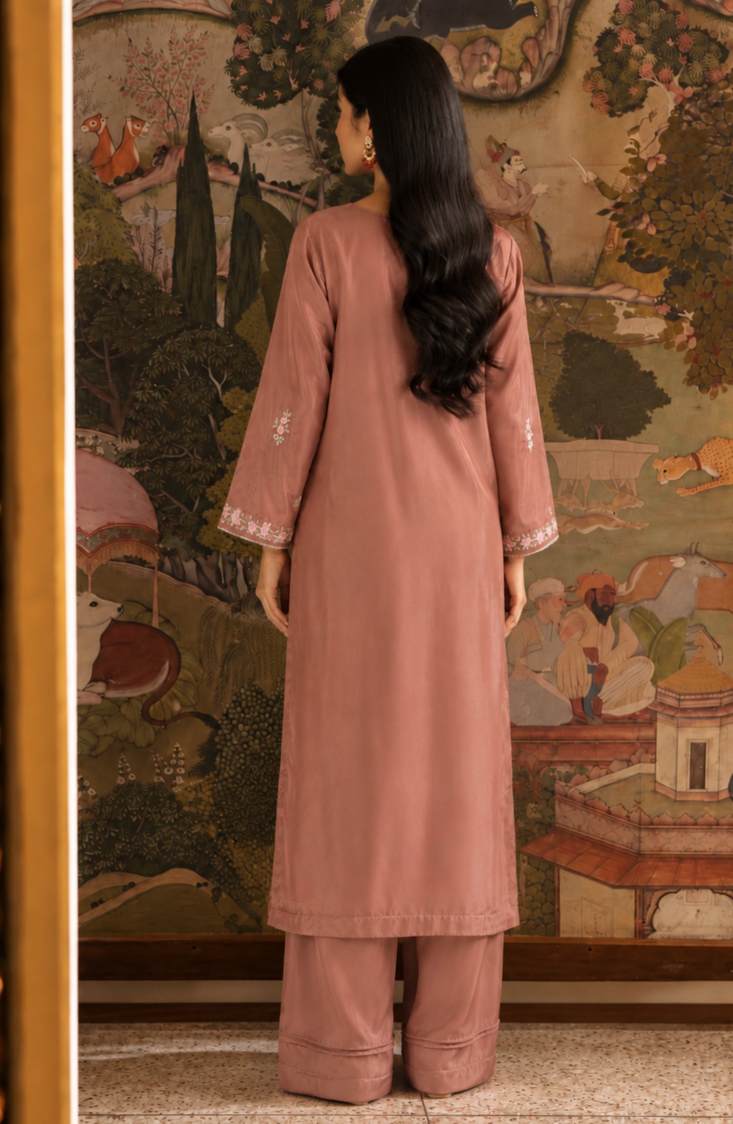 Shimmer by Amna Khadija Embroidered Shamooz Silk Stitched 2 Co-ord Set - AKSS-07 - AM26SMR - Pink - Casual Collection