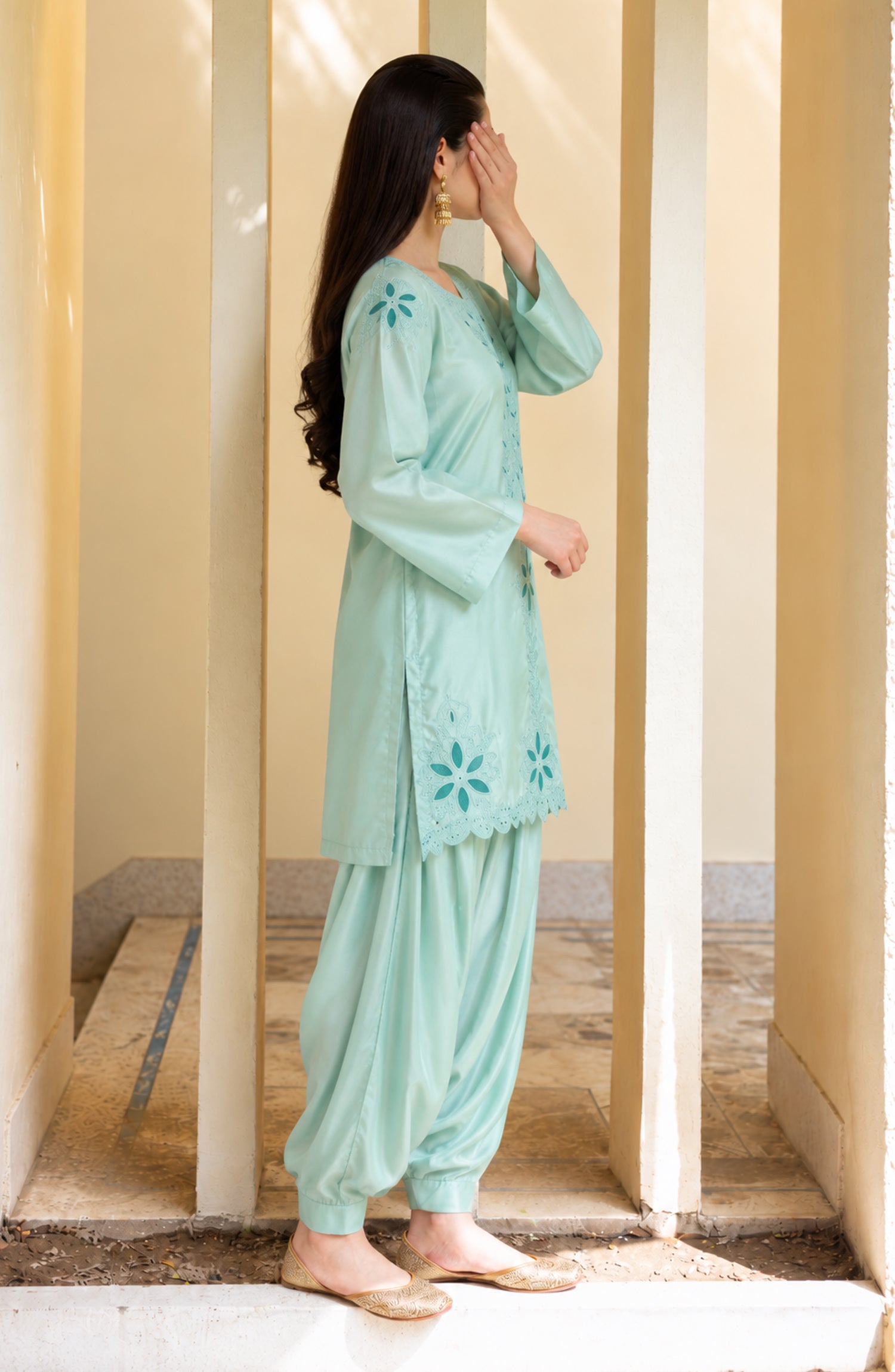Shimmer by Amna Khadija Embroidered Shamooz Silk Stitched 2 Co-ord Set - AKSS-08 - AM26SMR - Sea Green - Casual Collection