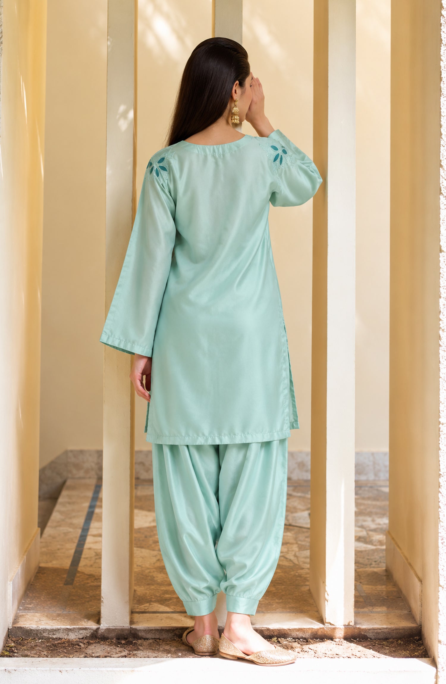 Shimmer by Amna Khadija Embroidered Shamooz Silk Stitched 2 Co-ord Set - AKSS-08 - AM26SMR - Sea Green - Casual Collection