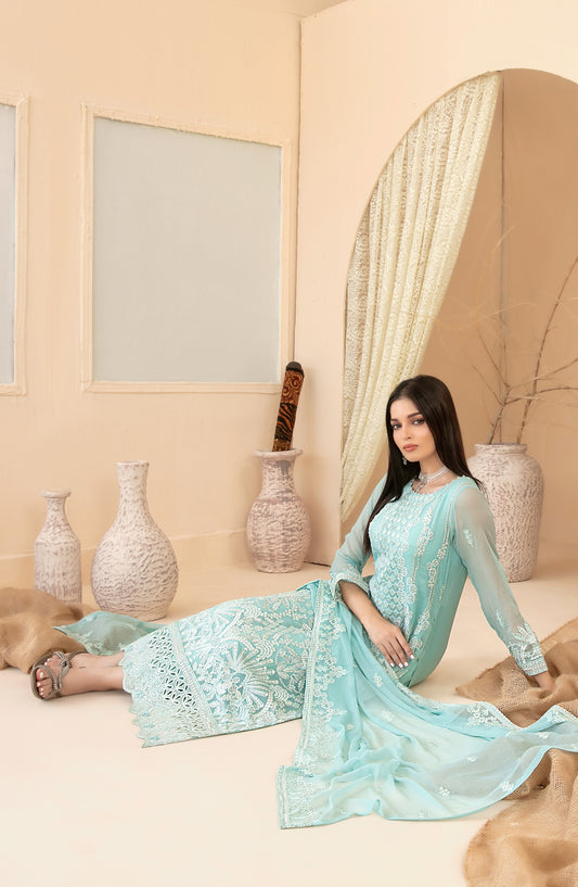 Signy by Tawakkal Fabric Embroidered Chiffon Unstitched 3 Piece Suit - D-2217 - TF25SIG - Blue - Formal Collection