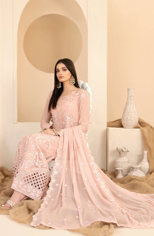 Signy by Tawakkal Fabric Embroidered Chiffon Unstitched 3 Piece Suit - D-2216 - TF25SIG - Pink - Formal Collection