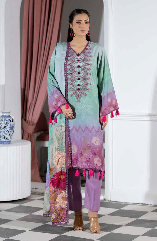 Silsila by Johra Printed & Embroidered Peach Leather Unstitched 3 Piece Suit - JH-614 - JH25SILS - Blue - Winter Collection