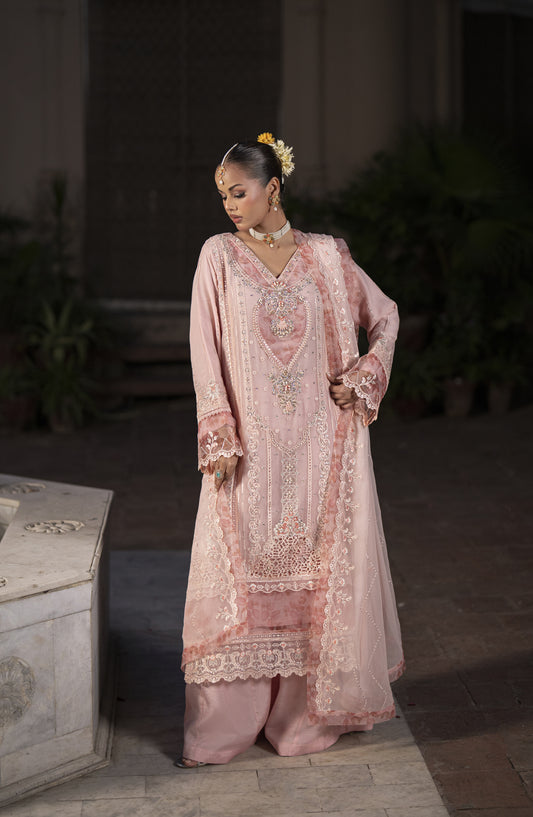 Silvana by Guzel Luxury Embroidered Chiffon Stitched 3 Piece Suit - Blush Pearl Elan - GUZ25VAN - Pink - Formal Collection
