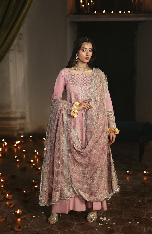 Singhar by Saad Shaikh X Meeral Luxury Embroidered Raw Silk Unstitched 3 Piece Suit - ROSHAAN - SSH25SNG - Lilac Pink - Festive Collection