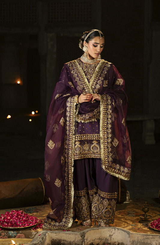 Singhar by Saad Shaikh X Meeral Luxury Embroidered Raw Silk Unstitched 3 Piece Suit - ARJUMAAND - SSH25SNG - Dark Purple - Festive Collection
