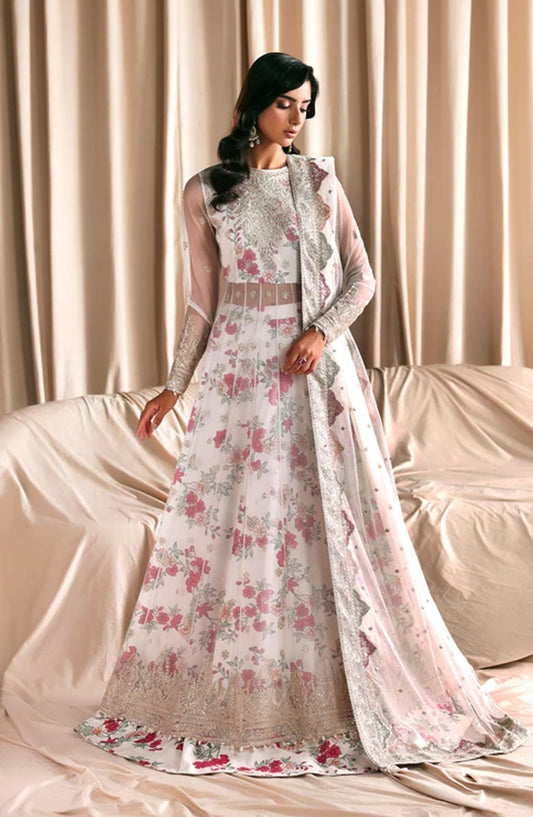 Siraya by Zarif Embroidered Net Unstitched 3 Piece Suit - 03 Chashni - ZRF26SRY - White - Formal Collection