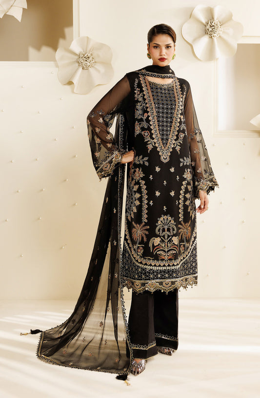 Sireine by Alizeh Embroidered Chiffon Unstitched 3 Piece Suit - 2294 - ALZ26RN - Black - Formal Collection