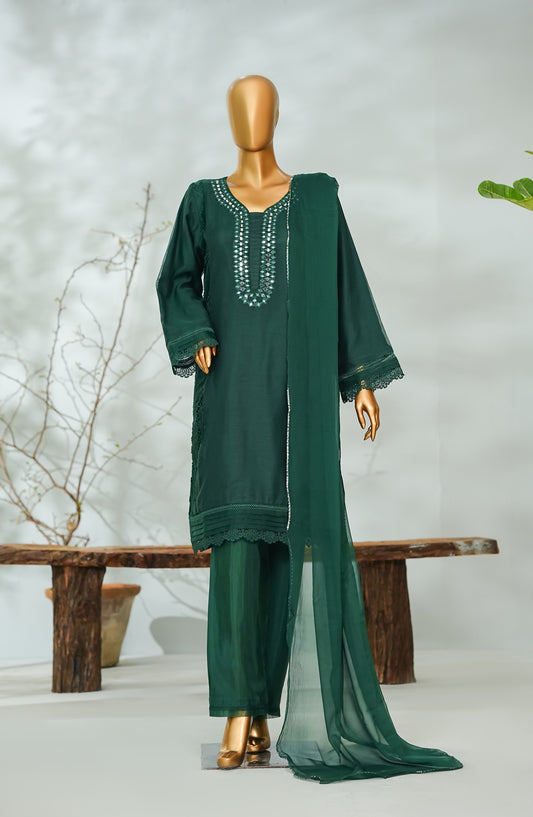 Sitara Boutique by Amna Khadija Printed Khadi Net Stitched 3 Piece Suit - AKSB-01 - AM26KSB - Green - Festive Collection
