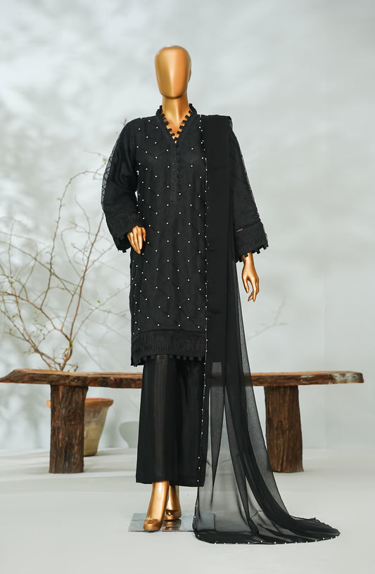 Sitara Boutique by Amna Khadija Printed Khadi Net Stitched 3 Piece Suit - AKSB-02 - AM26KSB - Black - Festive Collection