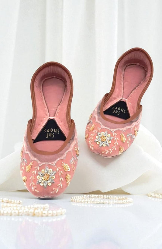 SnF Formal SNF26FK Light Pink Net Khussa With Silver Embroidery-2400