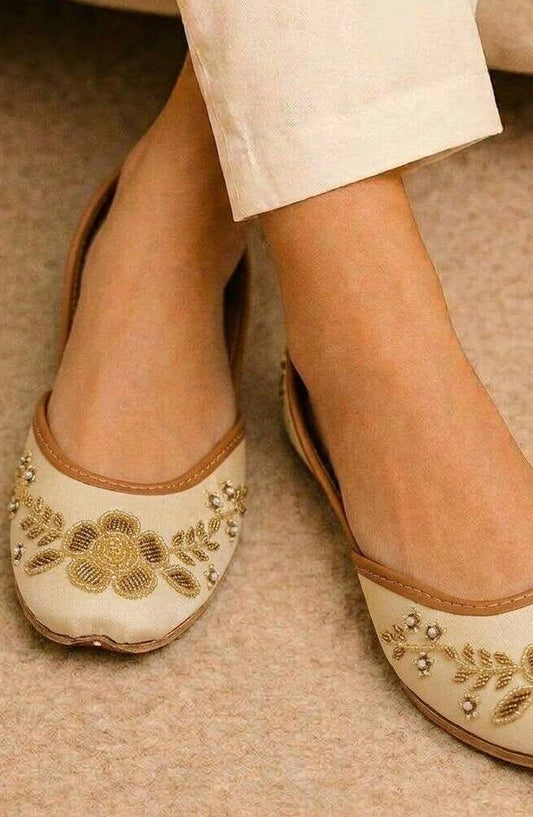 SnF Formal SNF26FK Golden Khussa With Golden Flower Embroidery-2524
