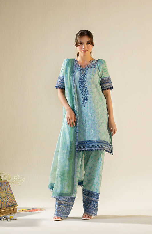 Sobia Nazir Vital Embroidered Lawn Unstitched 3 Piece Suit - 1B - SBN26VT - Sea Green - Summer Collection